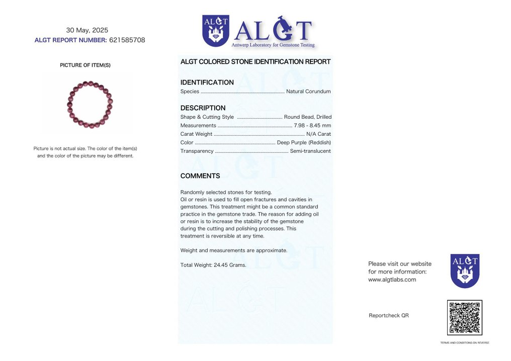 无保留 - ALGT 认证 - 天然红宝石手链 令人瞩目的色彩强度,直接来自大地- 24.45 g #2.1