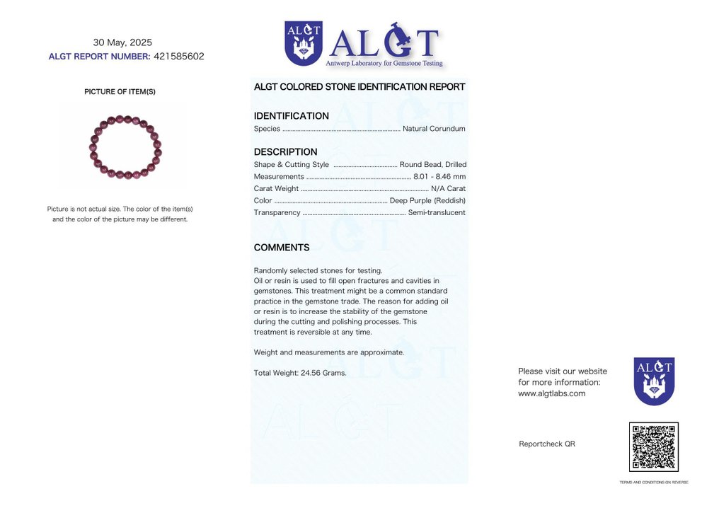 Sin reserva - Certificado ALGT - Pulsera de rubí natural Intensidad de color notable, directamente de la tierra.- 24.56 g #2.1