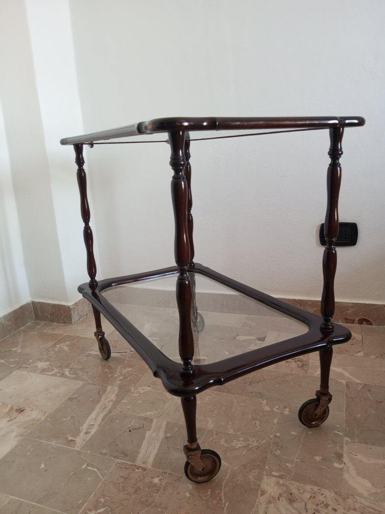 送食品的台车 - 木, 玻璃, 金属, 橡胶 - 桃花心木餐桌 #3.2