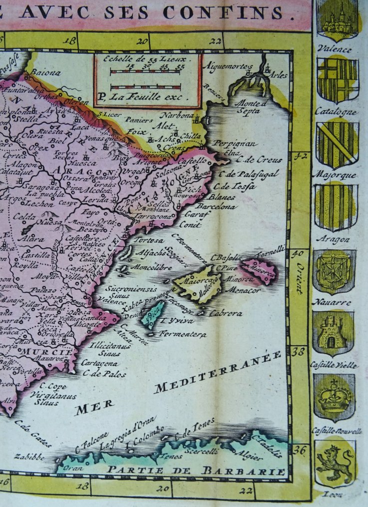 西班牙 - 葡萄牙; Ratelband / De la Feuille - Le Royaume d'Espagne avec ses Confins / Generale Kaart van Spanjen - 1721-1750 #4.3