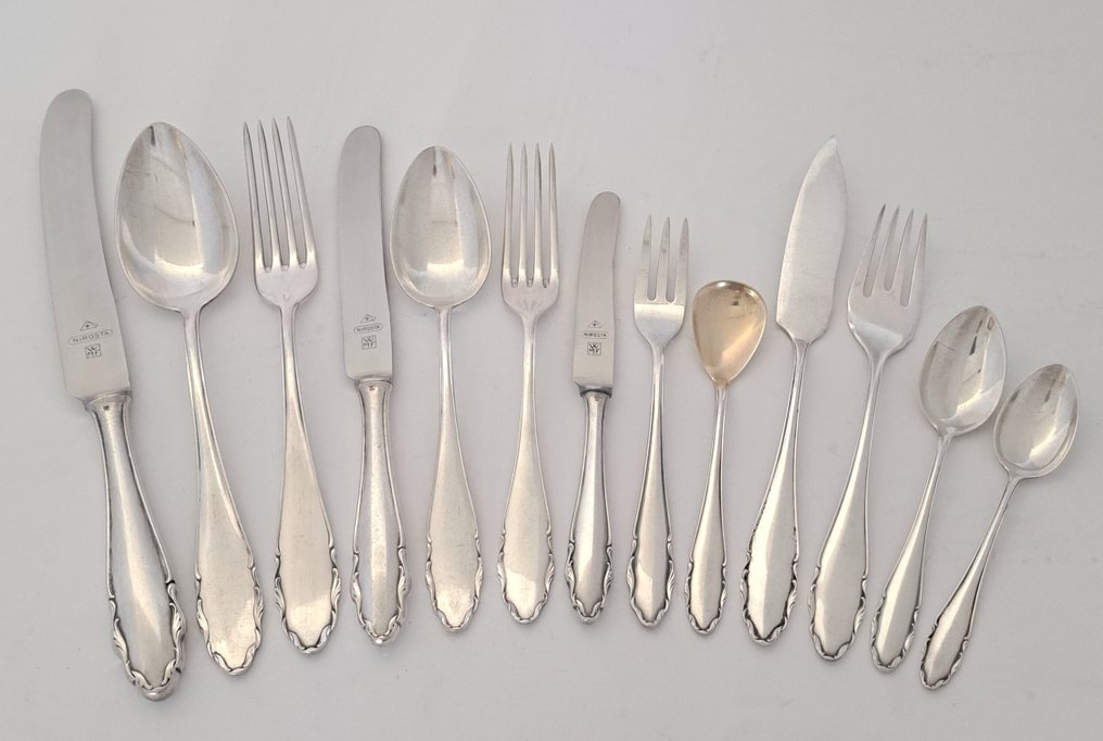 WMF patent 90 - Cutlery set for 12 (163) - including fish specifications + service specifications, Art Nouveau style - Silverplated #1.0