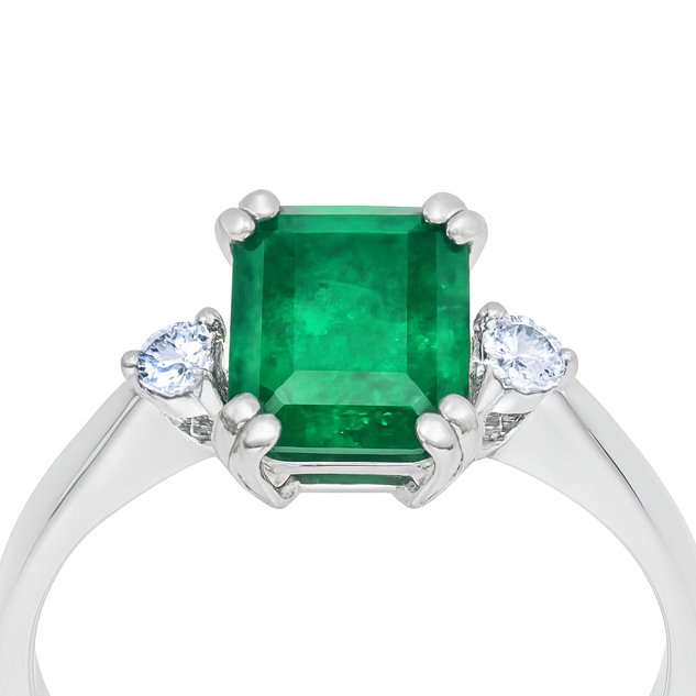 Sormus - 18 kt. Valkokulta -  2.30ct. tw. Smaragdi - Timantti #3.2