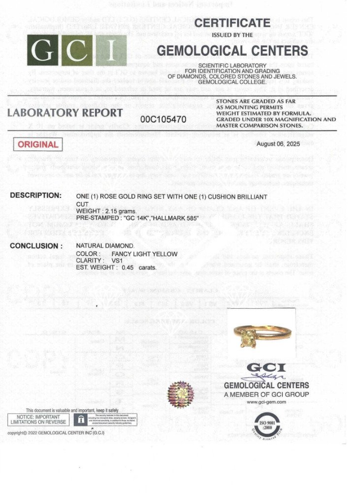戒指 - 14K包金 玫瑰金 -  0.45ct. tw. 黄色 钻石 (天然色彩的) #2.1