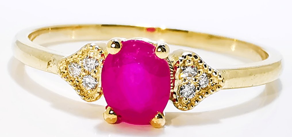 Ingen reservasjonspris - Ring - 14 karat Gull - 0.43ct. tw. Rubin - Diamant #4.3