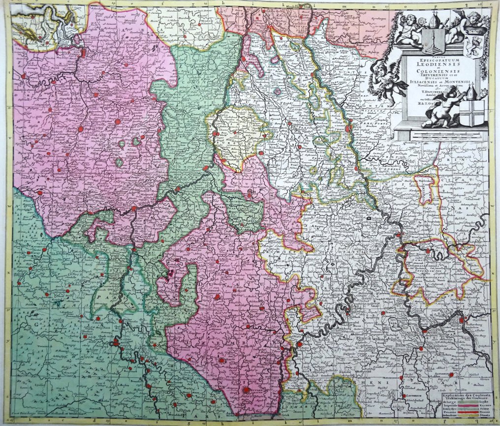 Βέλγιο - Νησίδα, Λουξεμβούργο, Γερμανία, Λίγηρα, Μάαστριχτ, Αμβέρσα, Βένλο, Λουξεμβούργο, Αρδέννες; Ottens / Danckerts - Tabula Episcopatuum Leodiensis et Coloniensis Trevirensis... - 1701-1720 #1.0