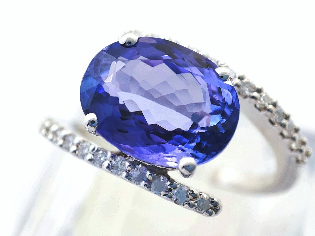 χωρίς τιμή ασφαλείας - Δαχτυλίδι - 18 καράτια Λευκός χρυσός - 4.28ct. tw. Τανζανίτης - Διαμάντι #2.1