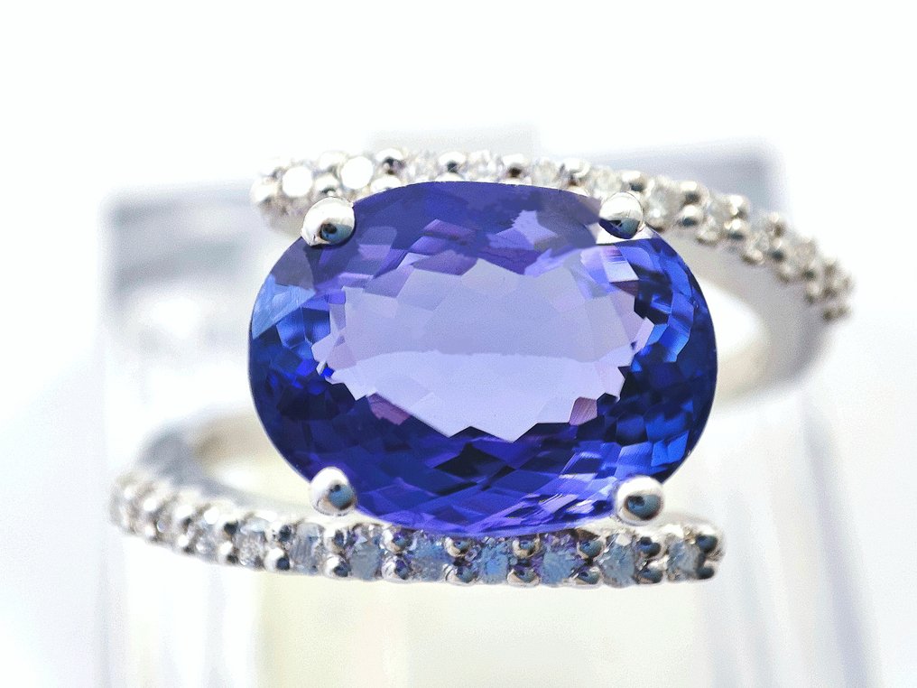 χωρίς τιμή ασφαλείας - Δαχτυλίδι - 18 καράτια Λευκός χρυσός - 4.28ct. tw. Τανζανίτης - Διαμάντι #3.2