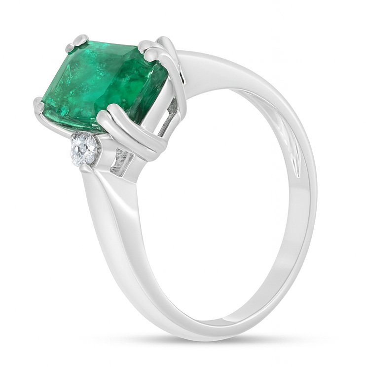 Sormus - 18 kt. Valkokulta -  2.30ct. tw. Smaragdi - Timantti #2.1