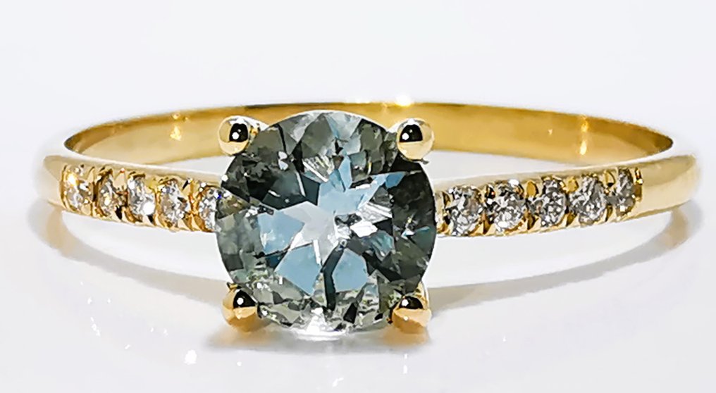 Nincs minimálár - Gyűrű - 14 kt. Sárga arany - 0.45ct. tw. Akvamarin - Gyémánt #3.2