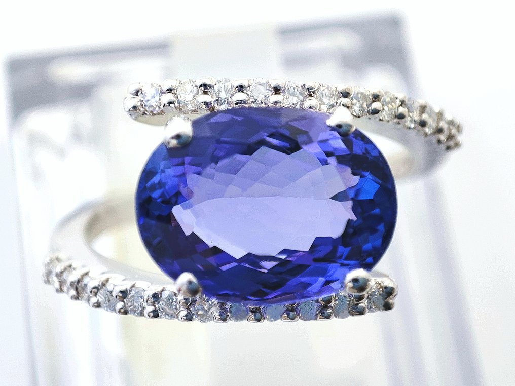 χωρίς τιμή ασφαλείας - Δαχτυλίδι - 18 καράτια Λευκός χρυσός - 4.28ct. tw. Τανζανίτης - Διαμάντι #1.0