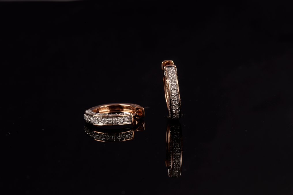 Drop fülbevaló - 18 kt. Rózsa arany -  0.42ct. tw. Gyémánt (Természetes) #2.1