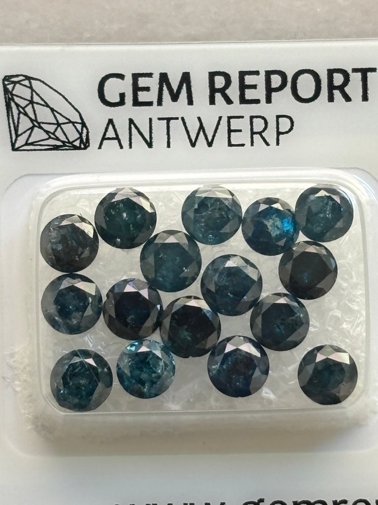 16 pcs Διαμάντι  (Επεξεργασμένου χρώματος)  - 5.27 ct - Στρογγυλό - Fancy dark Μπλε - I3 - Gem Report Antwerp (GRA) #3.2