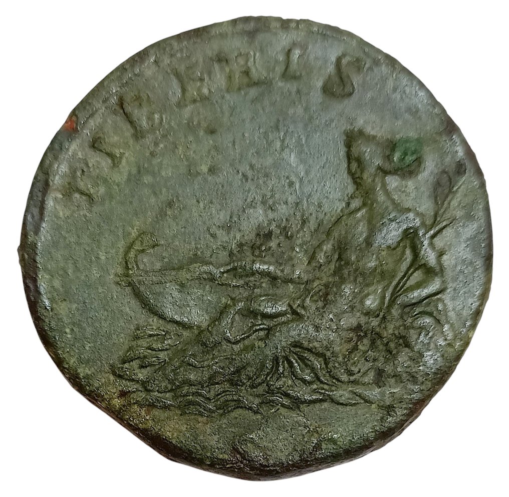 Empire romain. Antonin le Pieux (138-161 apr. J.-C.). Sestertius Rome, AD 140-144 - Tiber #1.0