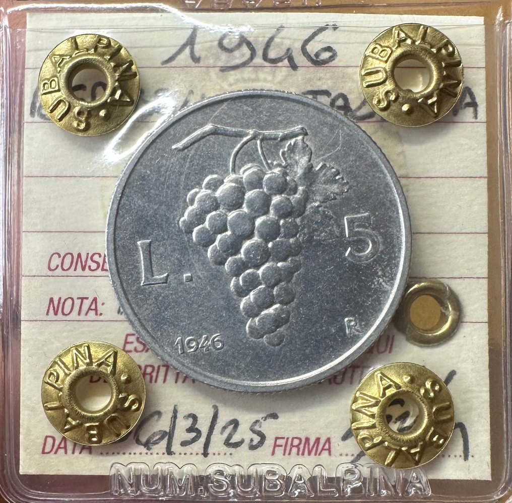 Italia. 5 Lire 1946 "Uva" #1.0