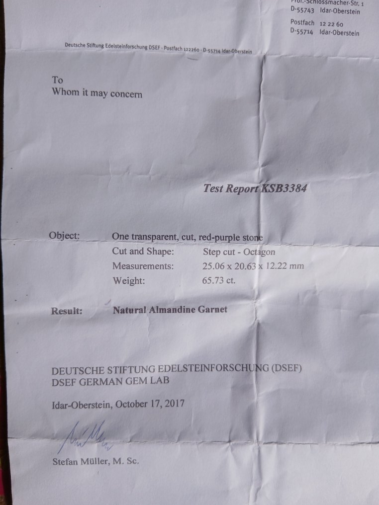 1 pcs  Rosso Granato  - 65.73 ct - Deutsche Stiftung Edelsteinforschung (DSEF) #4.3