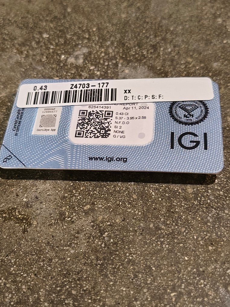 1 pcs Διαμάντι (Φυσικό) - 0.43 ct - Οβάλ - SI2 - International Gemological Institute (IGI) #3.2