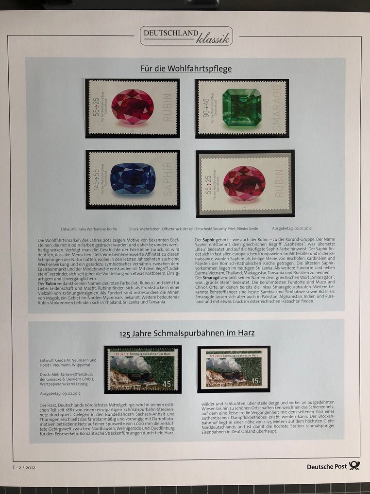 德国，联邦共和国 2012 - 2012年完整全新邮票系列，德国经典款式，由德国邮政提供的预填表。 - mit allen selbstklebenden Marken #1.0