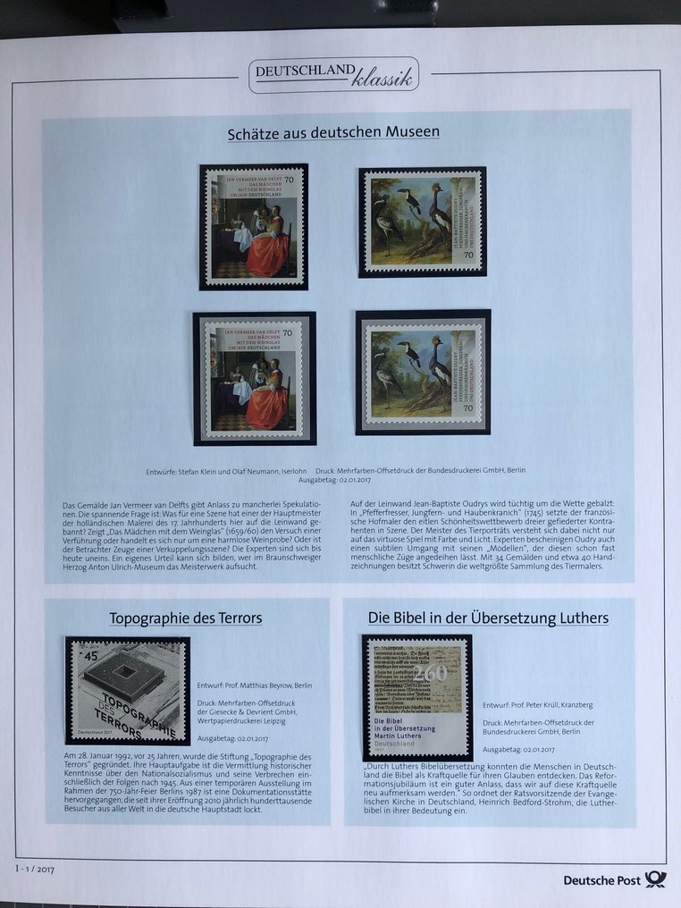 德国，联邦共和国 2017 - 德国邮政2017年完整全新邮票系列，德国经典模板 - mit allen selbstklebenden Marken #1.0