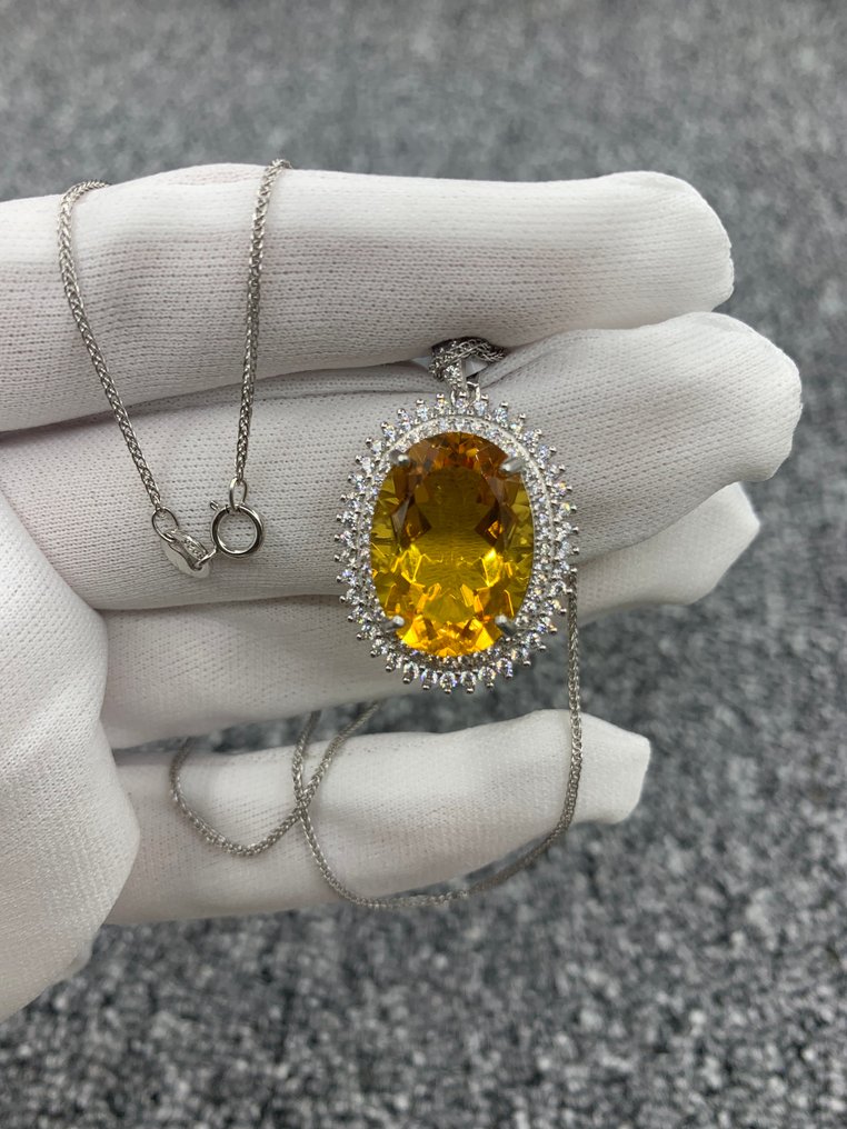 沒有保留價 - 墜飾 銀 - 14.9克拉天然黄水晶 #1.0