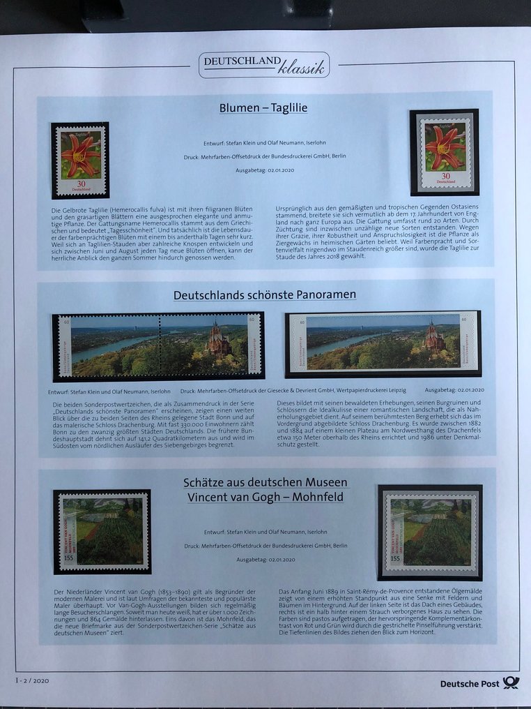 德国，联邦共和国 2020 - 完整的2020年全新邮票年册，德国邮政的德国经典预印版 - mit allen selbstklebenden Marken und Blocks #1.0