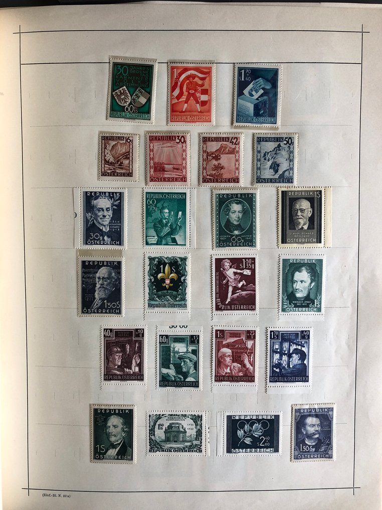 Austria 1850/1972 - Collection on pre-printed sheets from the Classics with blue Mercury, from 1945 with better ** - u. a. Vögel komplett usw. #4.3