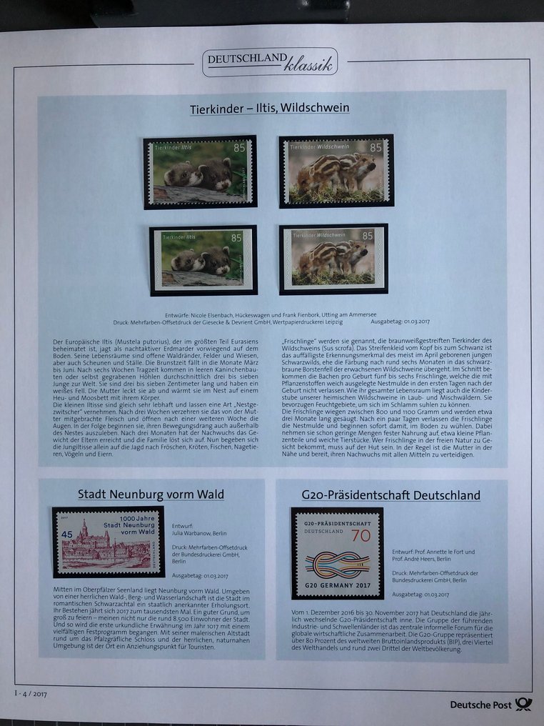 德国，联邦共和国 2017 - 德国邮政2017年完整全新邮票系列，德国经典模板 - mit allen selbstklebenden Marken #3.2
