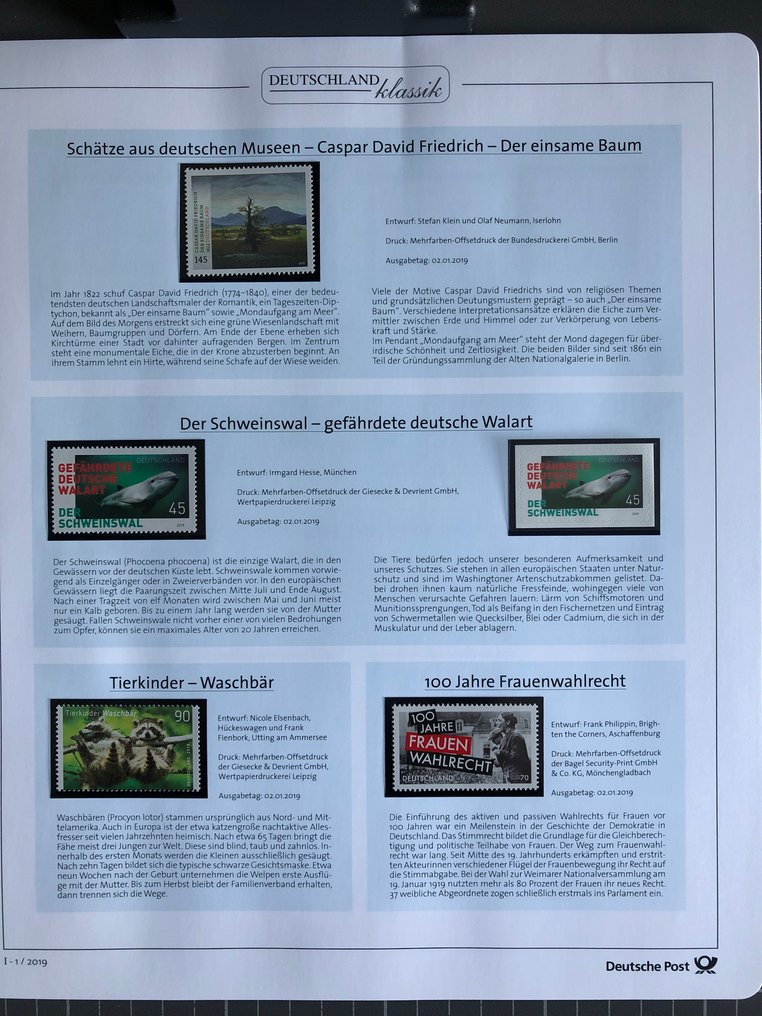 德國 2019 - 完整的2019年未使用邮票年册，基于德国邮政的德国经典模板。 - mit allen selbstklebenden Marken und Blocks #1.0
