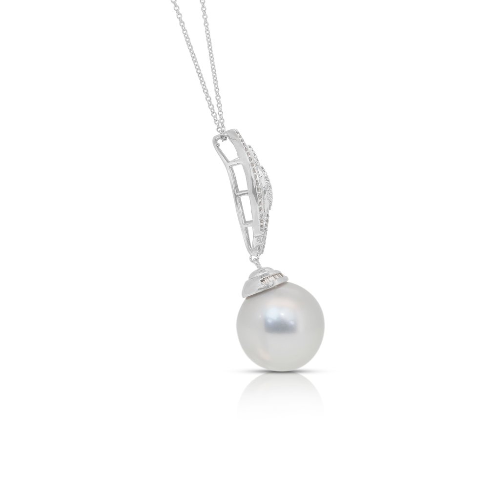 Collier avec pendentif - 18 carats Or blanc - 9.20ct. tw. Perle - Diamant - Collier brillant #4.3