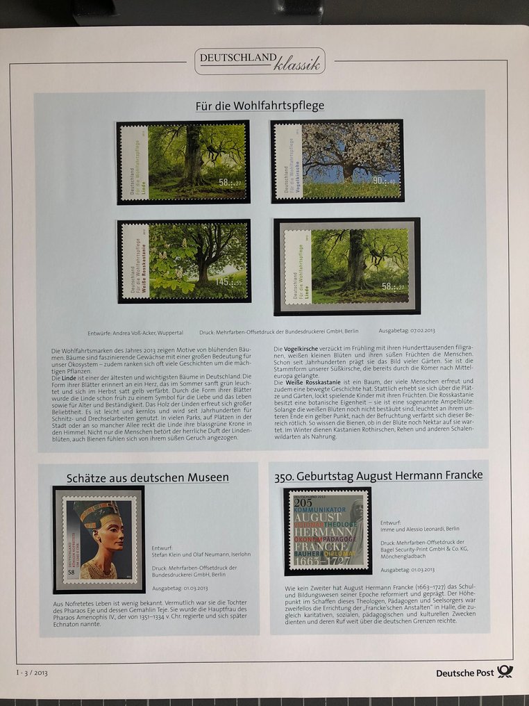 德国，联邦共和国 2013 - 2013年完整的全新邮票年册，基于德国邮政的德国经典模板 - mit allen selbstklebenden Marken #2.1