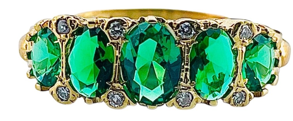 Ingen mindstepris - Ring - 9 kt. Gulguld, Sølv Smaragd - Diamant #1.0