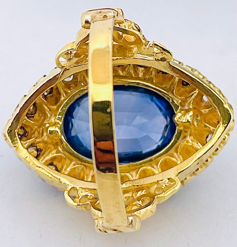 Ingen mindstepris - Ring - 9 kt. Gulguld, Sølv Safir - Akvamarin #4.3