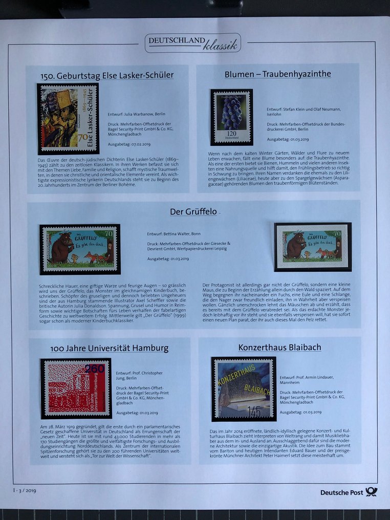 德國 2019 - 完整的2019年未使用邮票年册，基于德国邮政的德国经典模板。 - mit allen selbstklebenden Marken und Blocks #2.1
