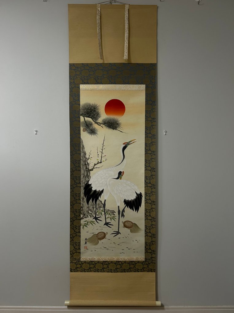 美好长寿吉祥画，白鹤、竹子、松树和梅花 - 絲 - Manka萬華 - 日本 - 昭和年代(1926-1989) #1.0
