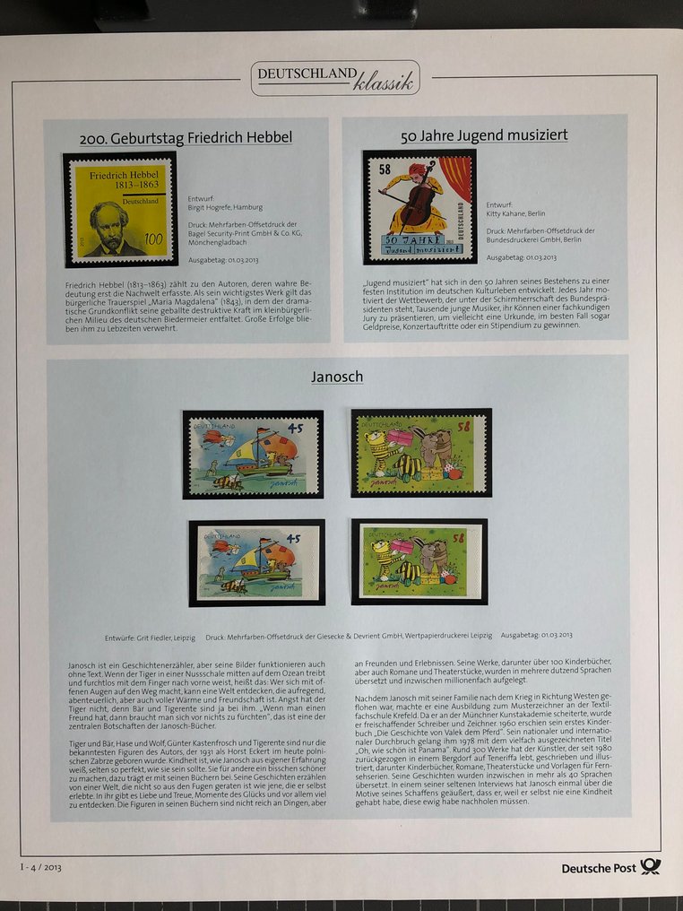 德国，联邦共和国 2013 - 2013年完整的全新邮票年册，基于德国邮政的德国经典模板 - mit allen selbstklebenden Marken #3.2
