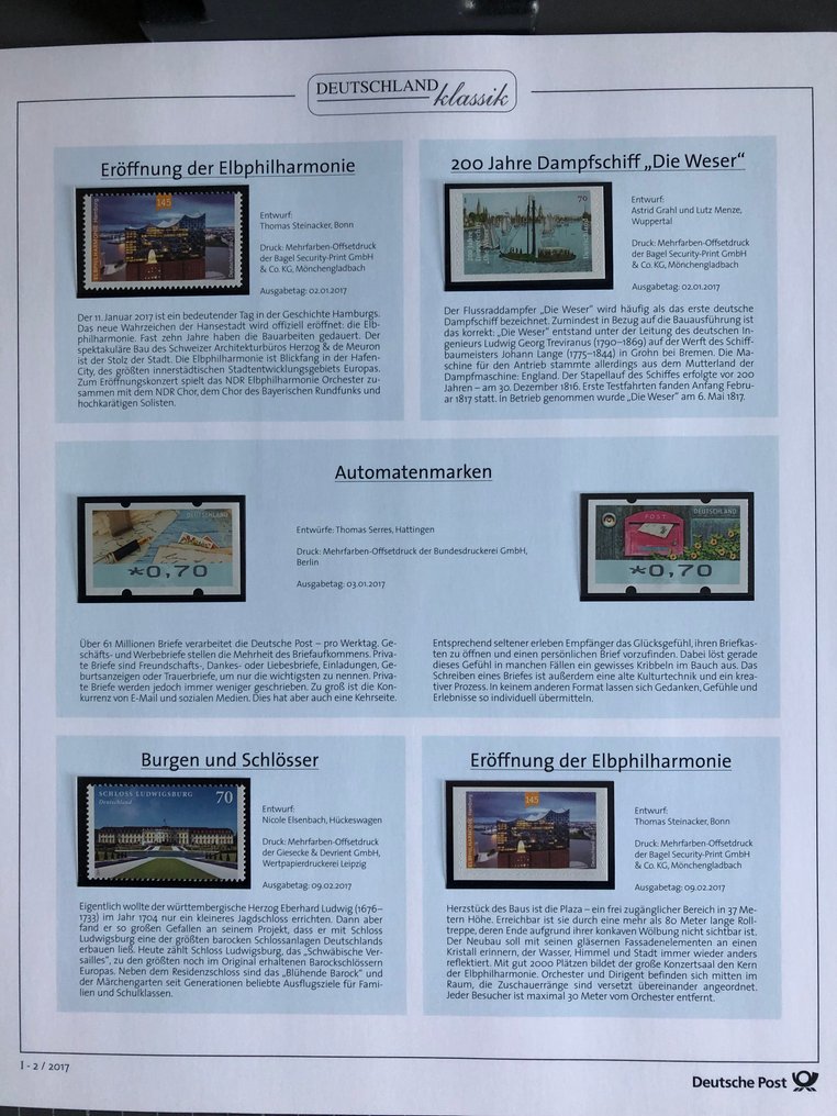 德国，联邦共和国 2017 - 德国邮政2017年完整全新邮票系列，德国经典模板 - mit allen selbstklebenden Marken #1.0