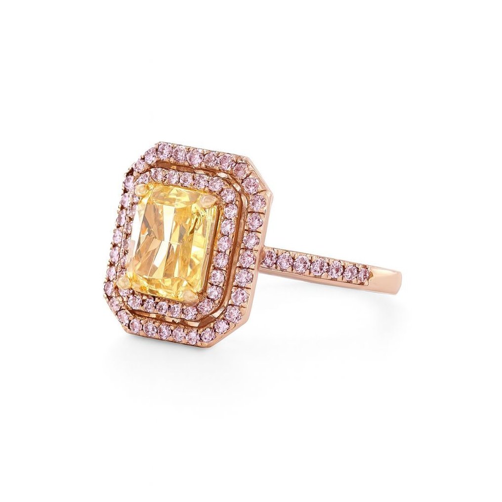 Ring - 14 karaat Roségoud - 3.76ct. tw. Geel Diamant (Fancy gekleurde, lab-grown diamant) - Diamant #1.0