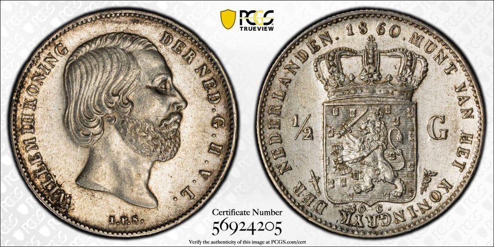 Pays-Bas, Utrecht William III. 1/2 Gulden 1860 - PCGS AU58 #1.0