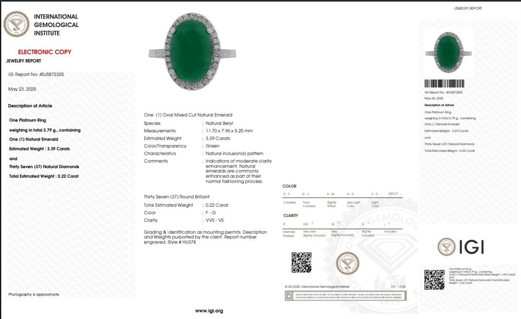 Ring Platinum -  3.61ct. tw. Emerald - Diamond #2.1