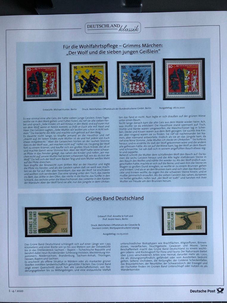 德国，联邦共和国 2020 - 完整的2020年全新邮票年册，德国邮政的德国经典预印版 - mit allen selbstklebenden Marken und Blocks #3.2