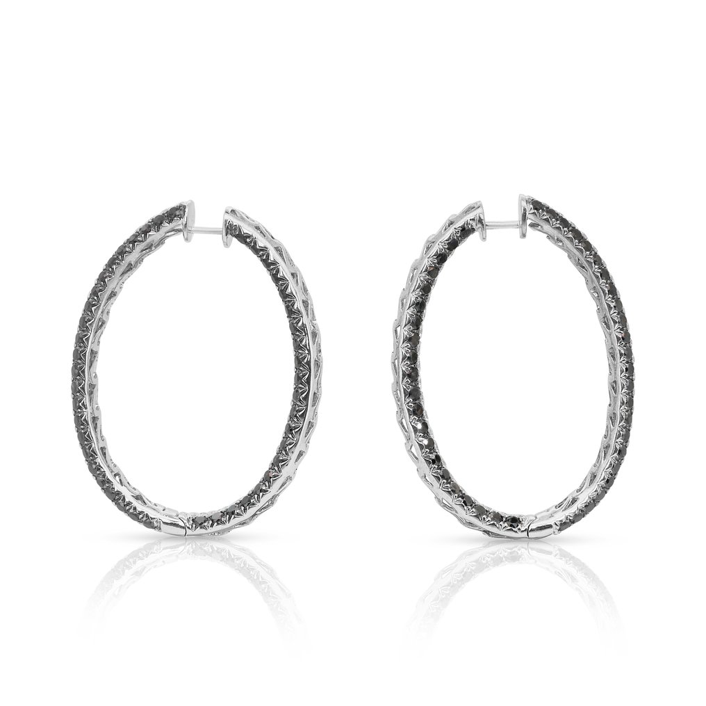 耳環 - 18 克拉 白金 -  9.06ct. tw. 黑色 鉆石 (經顏色處理) - 鉆石 #4.3