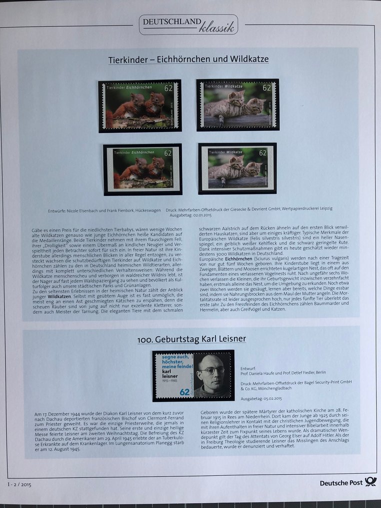 德国，联邦共和国 2015 - 2015年完整全新邮票系列，德国邮政经典款式的预填表 - mit allen selbstklebenden Marken #1.0