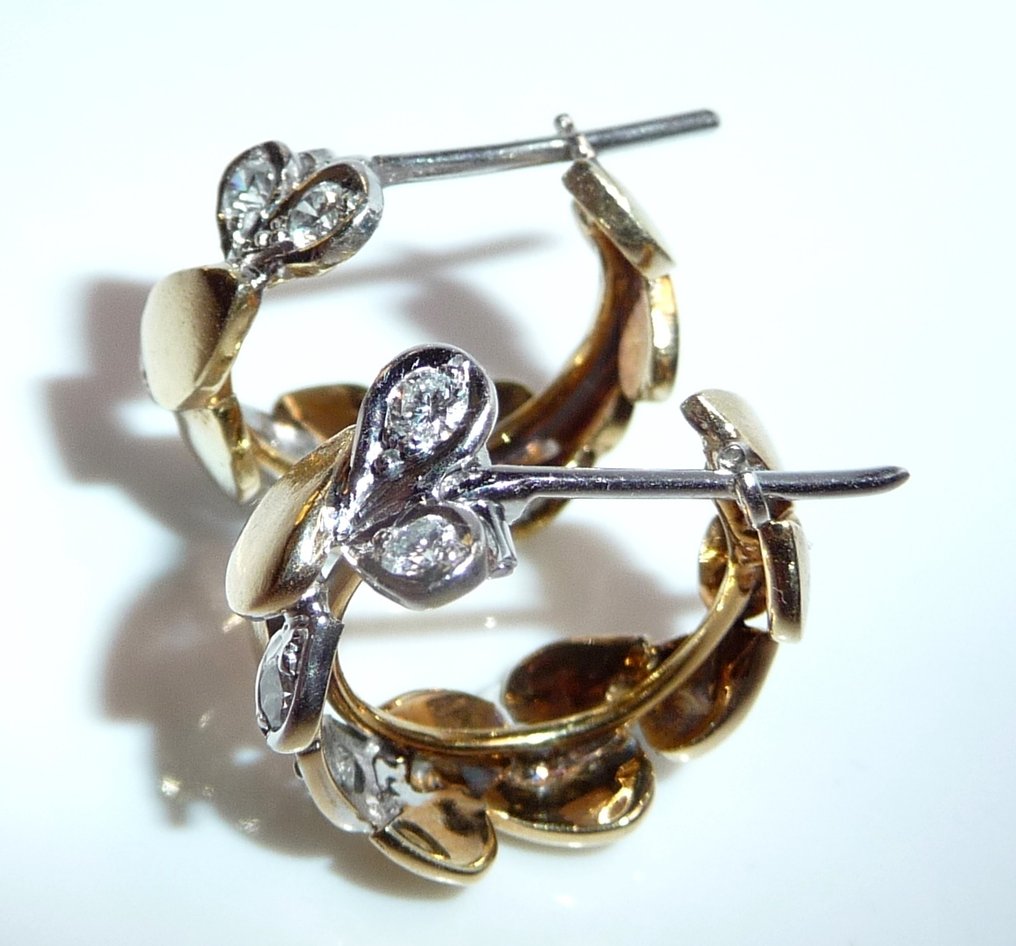 耳环 - 14K包金 白金, 黄金 - 0.40ct. tw. 钻石 (天然) - 叶子制成的耳环 #3.2