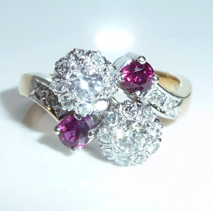 Gyűrű - 18 kt. Sárga arany, Fehér arany - 1.43ct. tw. Gyémánt (Természetes) - Rubin - Nagyon ragyogó optika #1.0