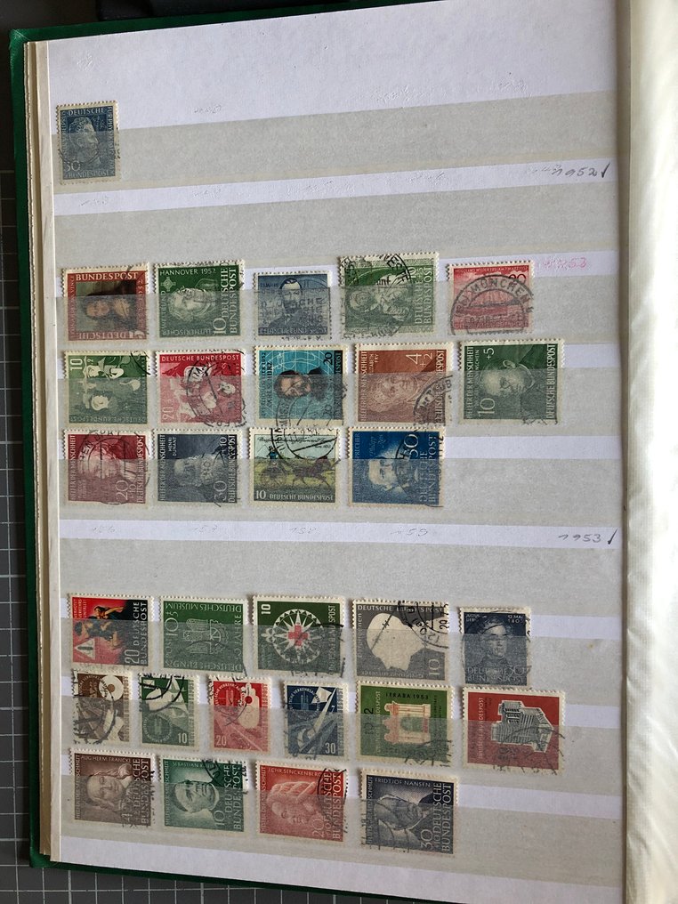Alemania, República Federal 1949/1990 - Colección completa, bien sellada con matasellos redondo, de todas las buenas emisiones iniciales. - im Steckbuch #2.1