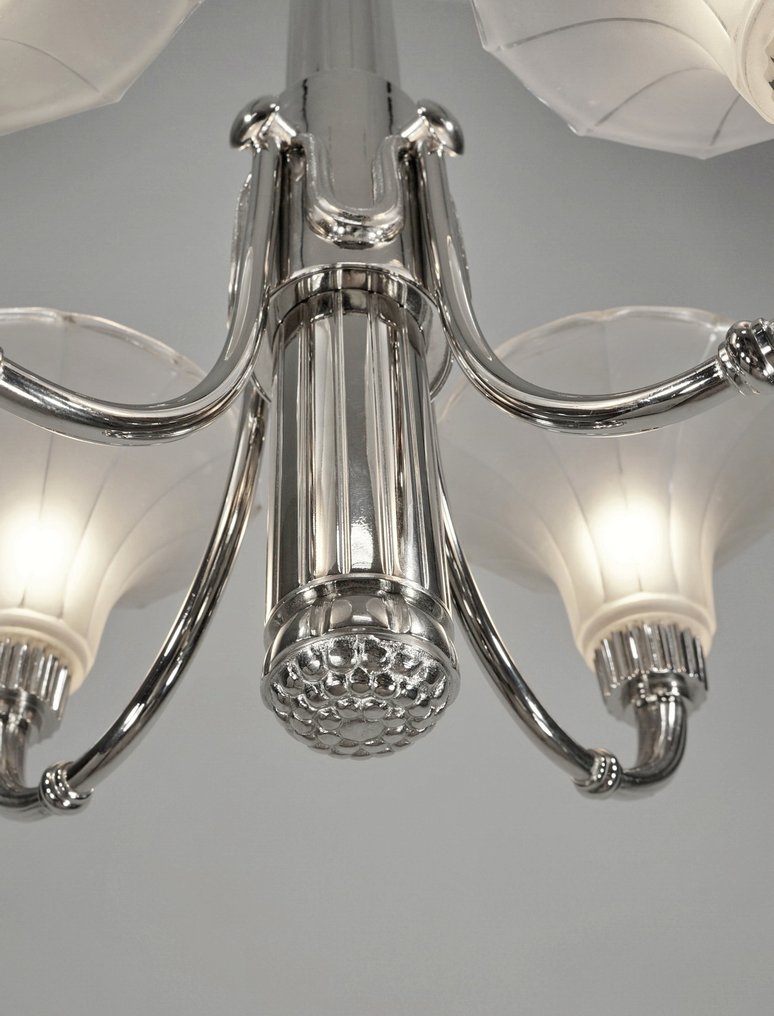 Hubert Petitot & Degue - Πολυέλαιος - πιεσμένο γυαλί - Γαλλικό φωτιστικό #4.3