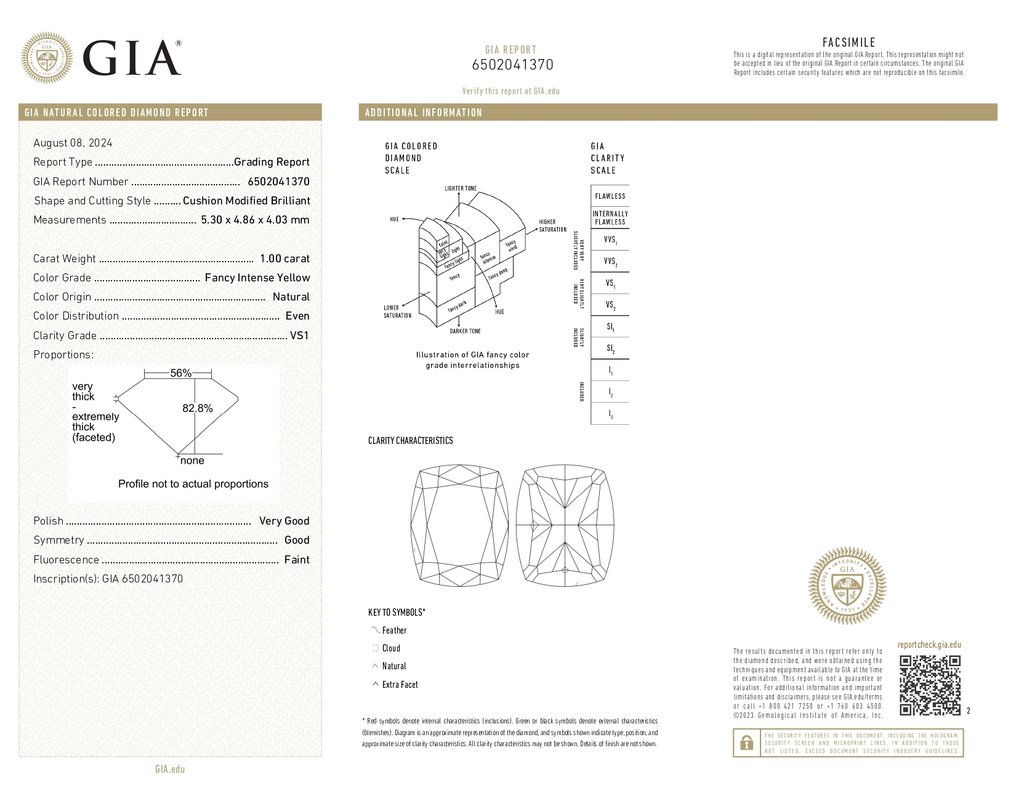1 pcs Διαμάντι  (Φυσικού χρώματος)  - 1.00 ct - Κούσιον - Fancy intense Κίτρινο - VS1 - Gemological Institute of America (GIA) #2.1