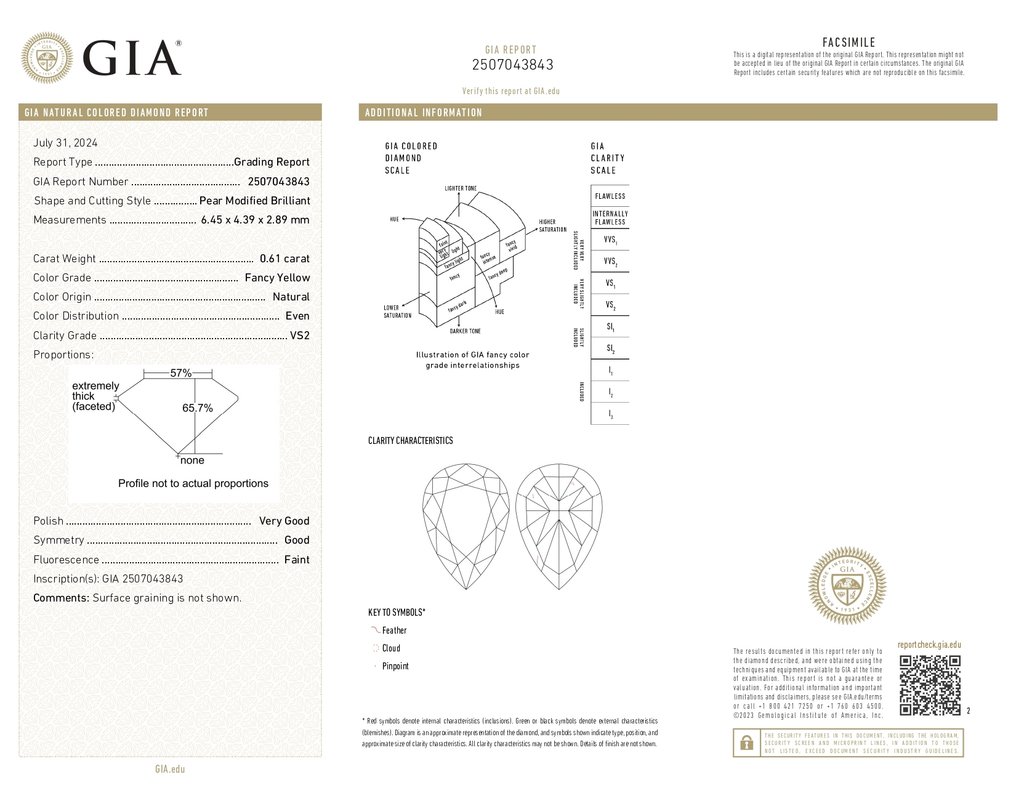 1 pcs Διαμάντι (Φυσικού χρώματος) - 0.61 ct - Αχλάδι - Fancy Κίτρινο - VS2 - Gemological Institute of America (GIA) #2.1