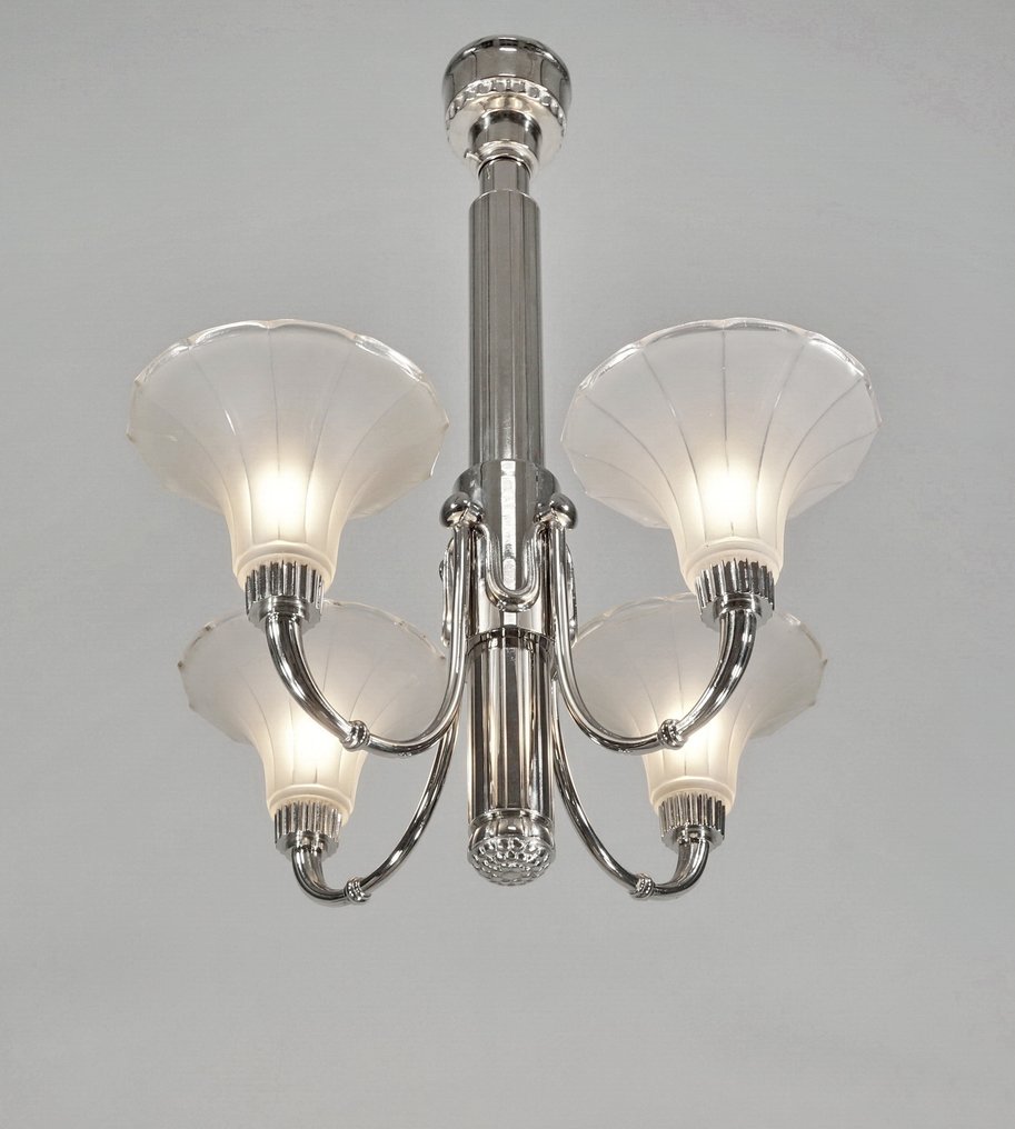 Hubert Petitot & Degue - Πολυέλαιος - πιεσμένο γυαλί - Γαλλικό φωτιστικό #2.1