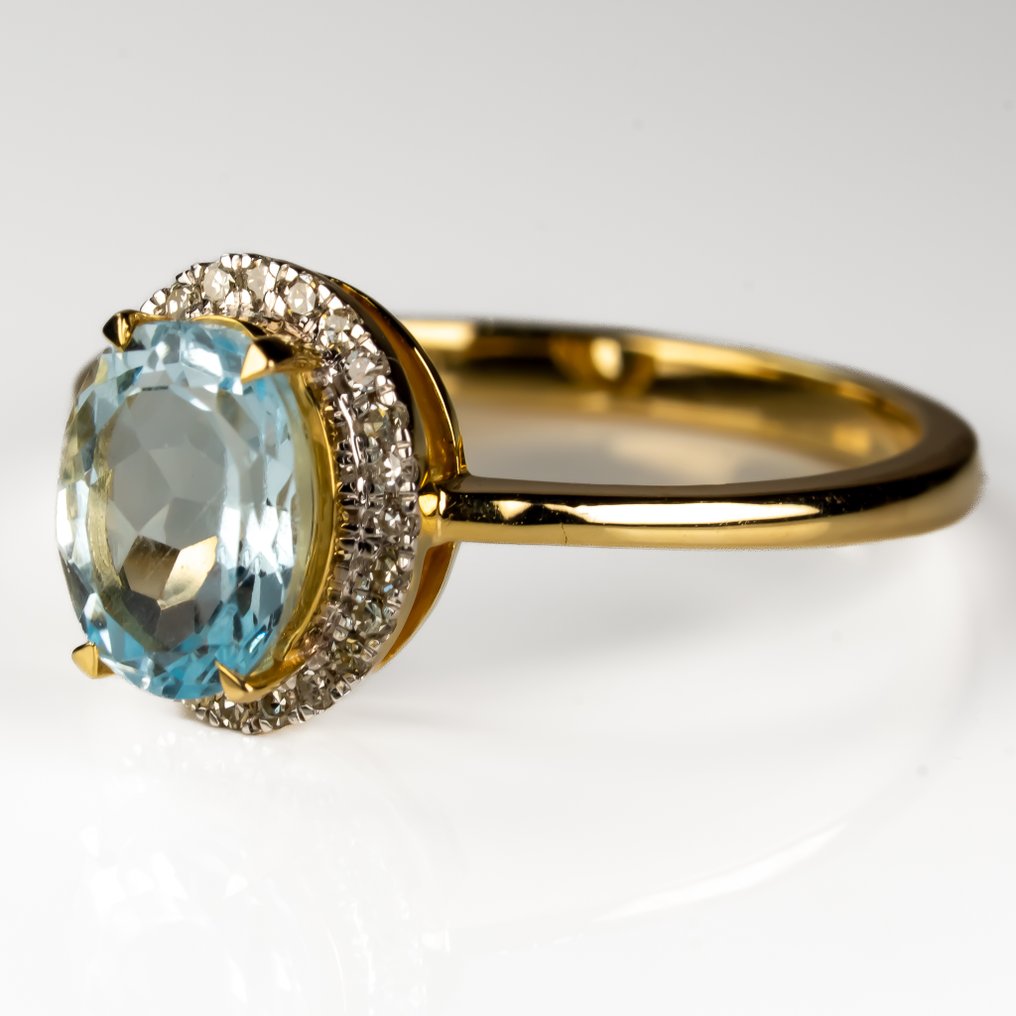 戒指 - 14K包金 黄金 -  1.66ct. tw. 黄宝石 - 钻石 - 蓝色黄玉 #2.1