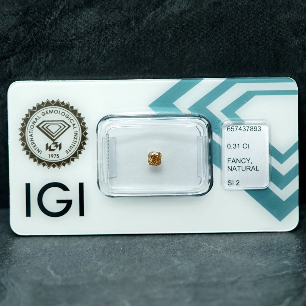 1 pcs Diamant  (Naturligt färgad)  - 0.31 ct - Kudd - Fancy Brunaktig Gul - SI2 - International Gemological Institute (IGI) #1.0